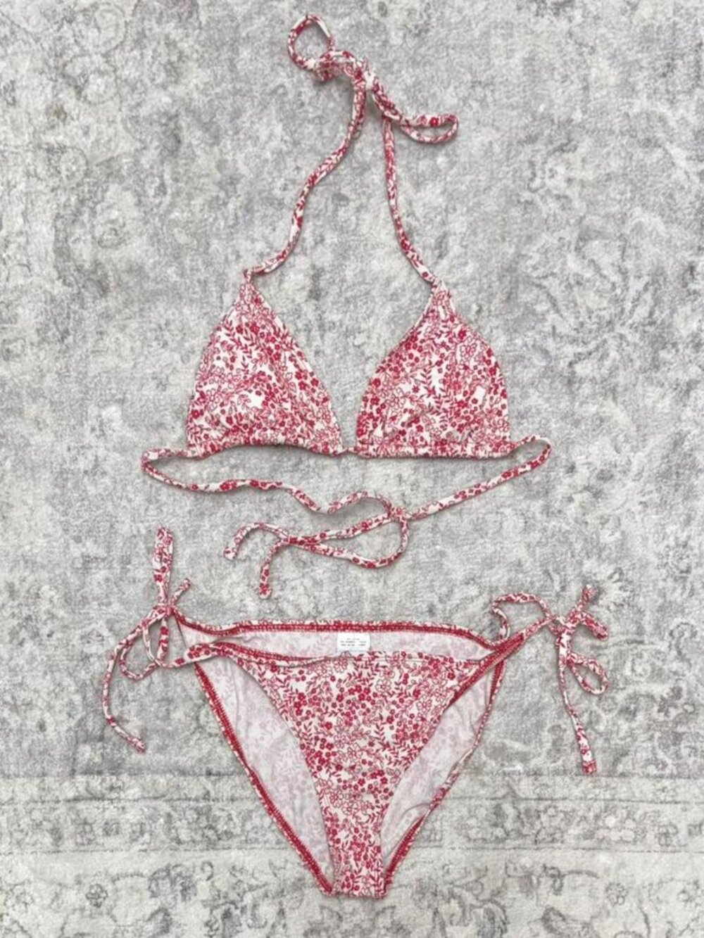 red & white vintage floral triangle bikini set